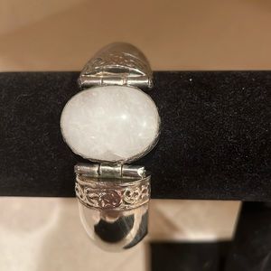 Milky quartz, silver bangle bracelet